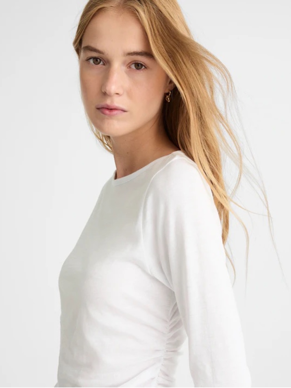 Madewell Ruched Crewneck Long-Sleeve Tee in Soft Slub white women’s Size S NWT